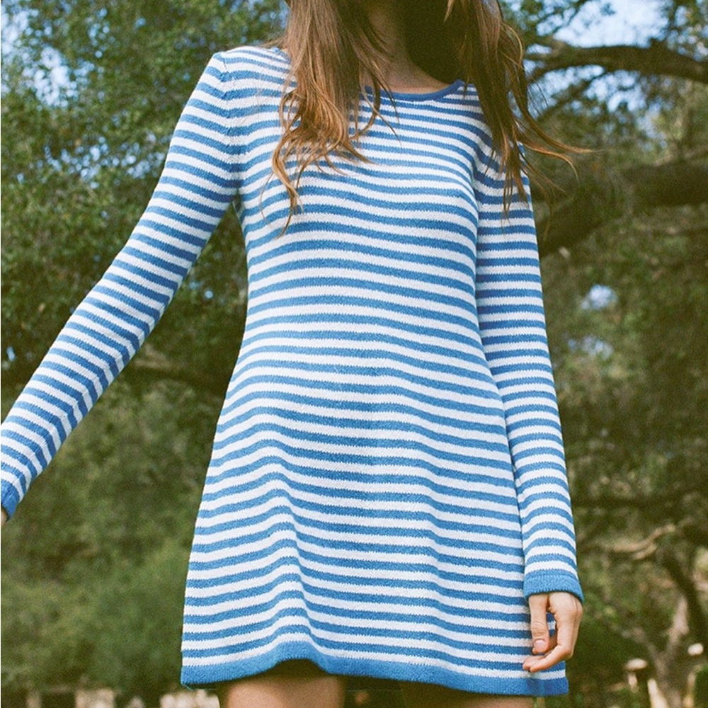 Striped Open-Back Mini Dress - Blue/White - Picture 4 of 12